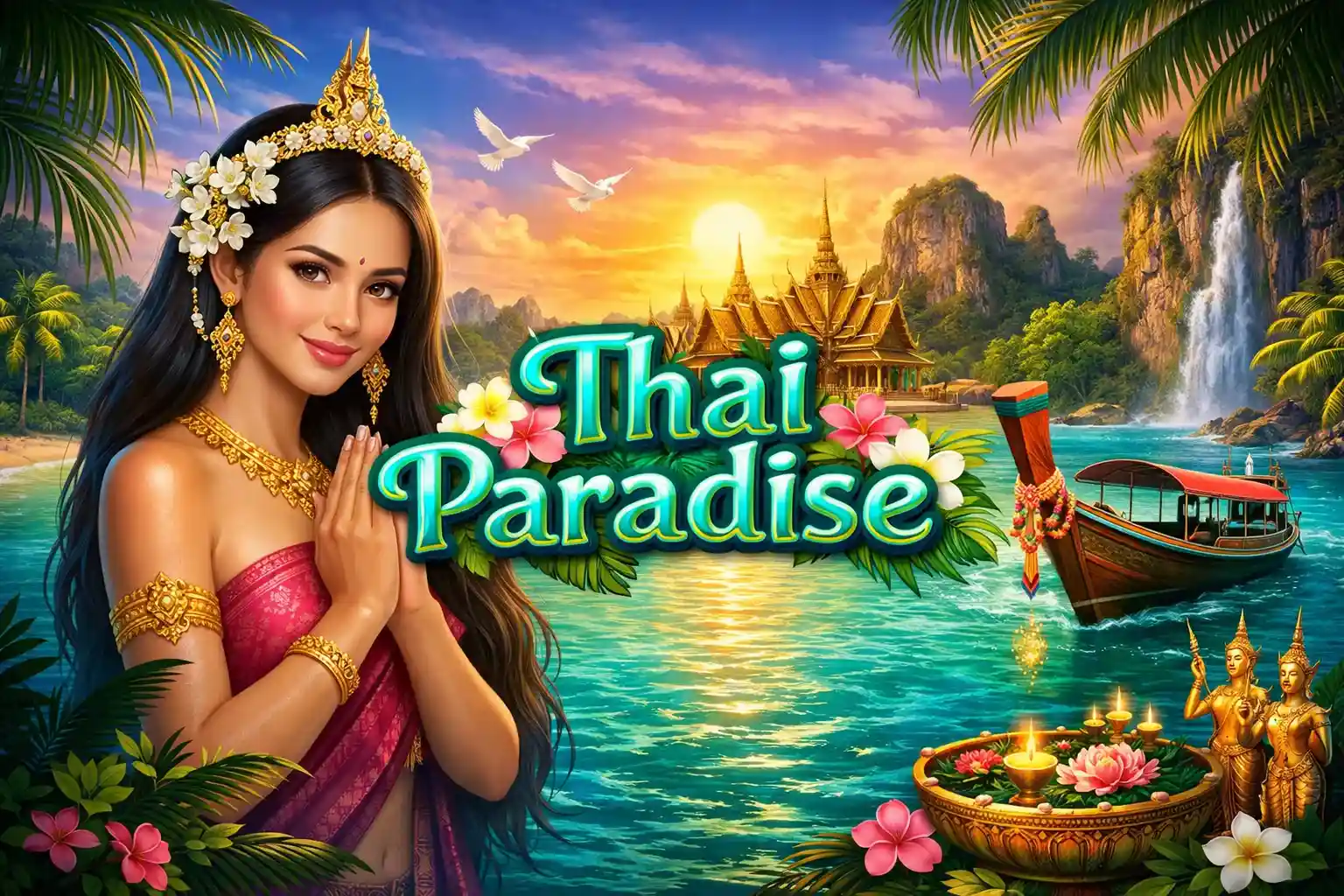 สล็อตออนไลน์ธีม Thai Paradise สัมผัสบรรยากาศไทยและหญิงสาวชุดไทย